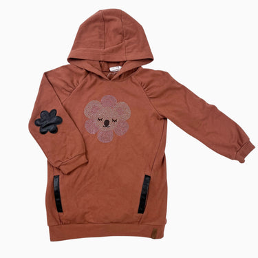 Pull tunique à capuchon marron avec strass 5Y