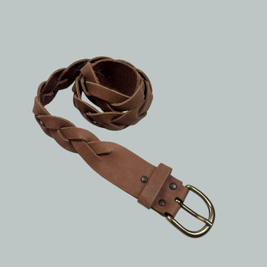Ceinture camel en cuir tressé pour femmes 88CM - XS