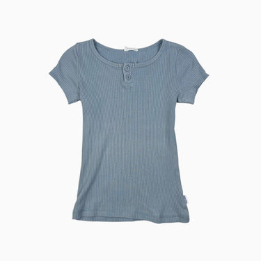 T-shirt bleu en modal et coton côtelé 4Y