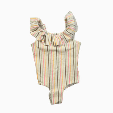 Maillot crème à rayures rose pêche 1-2Y