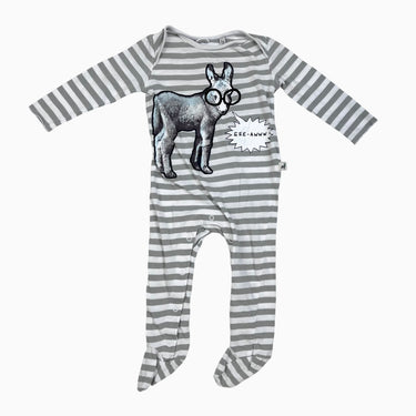 Pyjama en coton à rayures grises et blanches à imprimé âne 6-9M