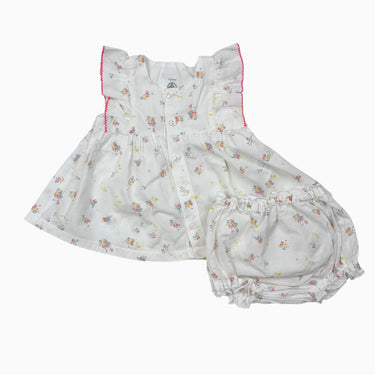 Ensemble robe et bloomer en coton à fleurs avec couture rose néon 1M