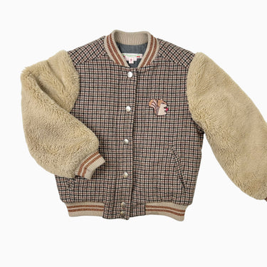 Manteau style bomber pied de poule et peluche 6Y