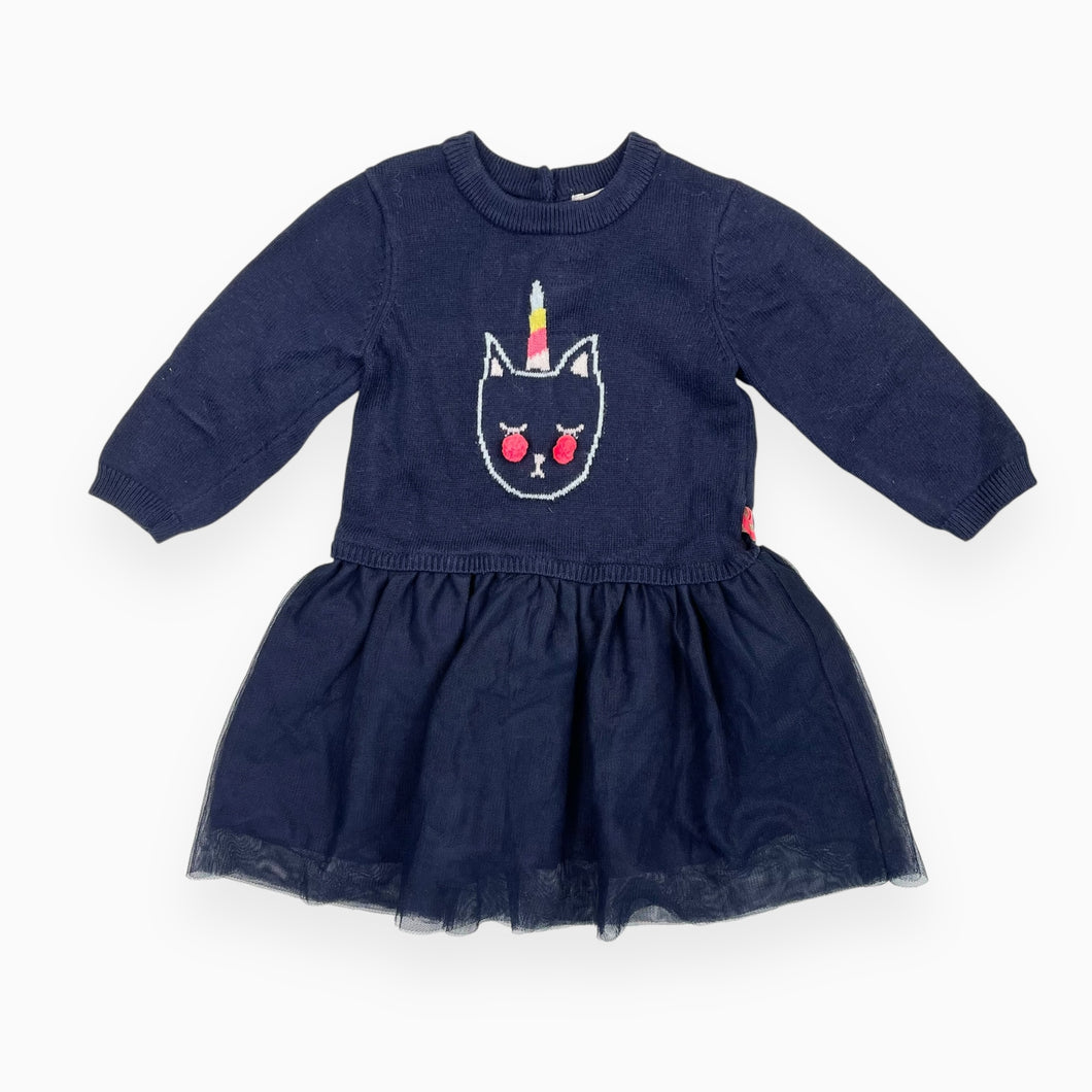 Robe marine en tricot de polyamide, coton et viscose avec jupe en tulle et licorne 9M