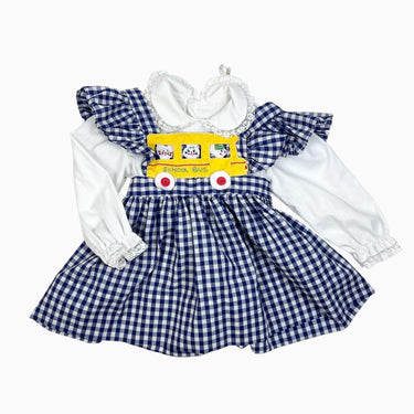 Robe à col claudine à vichy marine 'School bus' 12-18M