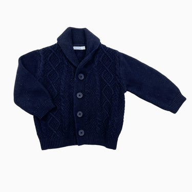Cardigan marine en tricot de coton et laine torsadé 9M