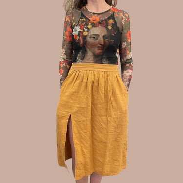 Jupe ocre en lin pour femmes S