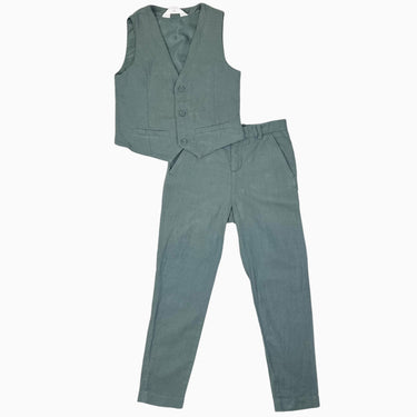 Ensemble veston et pantalon eucalyptus en coton et lin 8-9Y