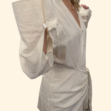 Robe vanille en coton plissé pour femmes M