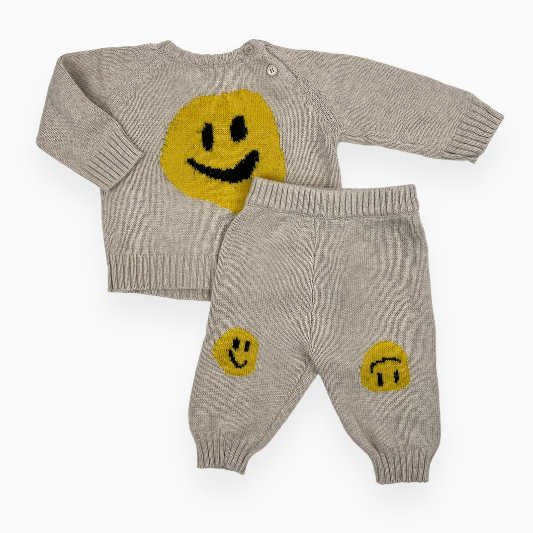 Ensemble pull et pantalon en tricot de coton et laine 'Smiley' 68 - 6M