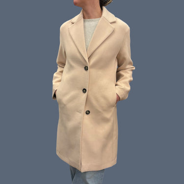 Manteau rose pâle en laine et poly pour femmes S