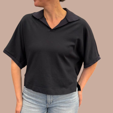 Polo noir en viscose et poly pour femmes XS
