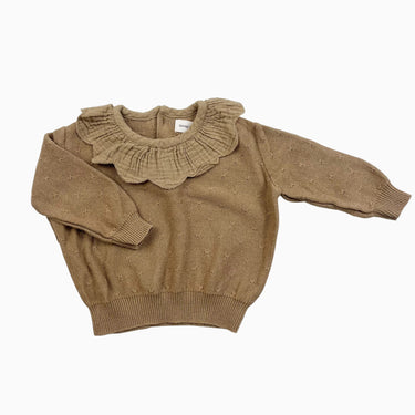 Pull à col large caramel à pointelle 3-6M