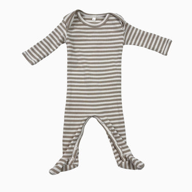 Pyjama en coton bio rayé sable et crème NB