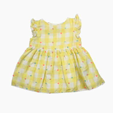 Robe vichy jaune pompons 0-3M