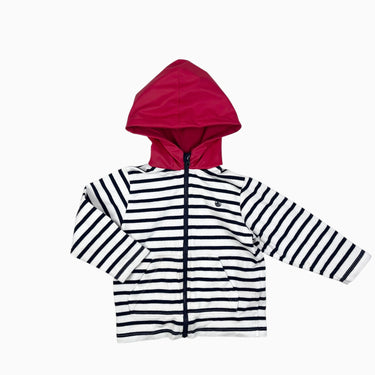 Veste à capuchon rouge ciré et à rayures marine 3Y