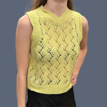 Débardeur 'cropped' vert pomme en tricot de laine pointelle pour femmes XS