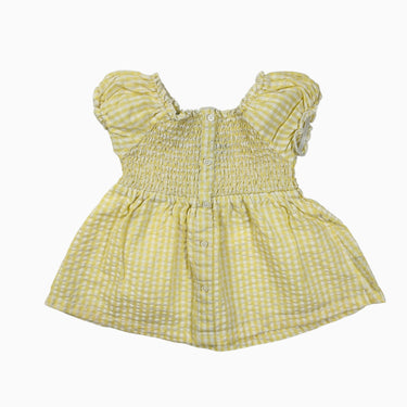Blouse style tunique jaune et blanche en coton et poly à smock 3Y