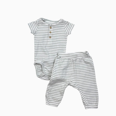 Cache-couche avec pantalon à rayures sauge côtelé 2-4M