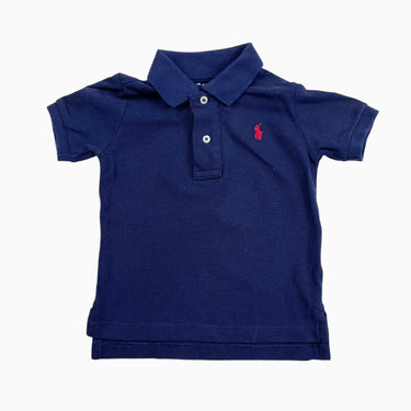 Polo marine coton piqué logo rouge 12M