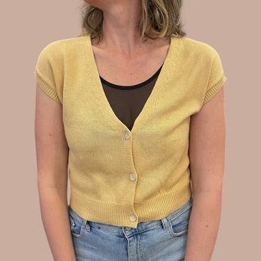 Cardigan ocre en tricot de coton égyptien pour femmes M