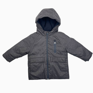 Manteau d'hiver charcoal chiné en poly et viscose doublé en duvet et poly 4Y