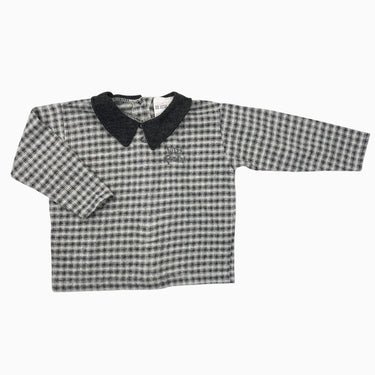 Blouse vintage en flanelle de coton et poly à carreaux avec col chemise 24M