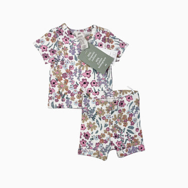 Ensemble blanc fleuri côtelé 1-2M