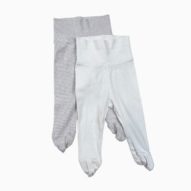 Duo de legging à pied blanc et à rayures 2-4M