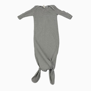 Dormeuse en coton bio extensible à rayures crèmes et gris-verts à noeud NB (0-6M)