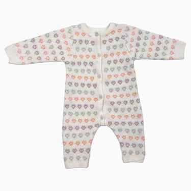 Combi crème en tricot d'acrylique mélangé à motif coeurs 1-3M