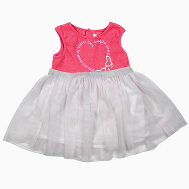 Robe rose fluo doublé en tulle rose pale à imprimé coeur 12M