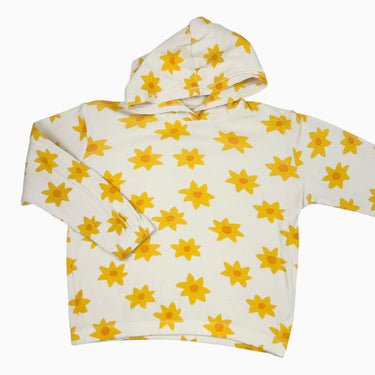 Pull à capuchon 'fleurs jaunes' en coton gaufré 10Y