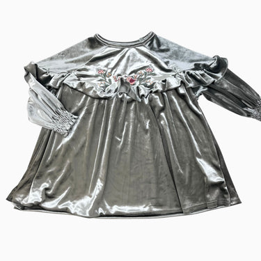 Robe verte en velours avec 'oiseaux brodés' 3Y