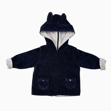 Pull marine profond à capuchon avec oreille en ratine de coton 6M