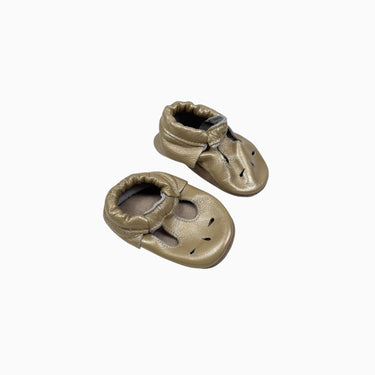 Mocassins dorés t-bar en cuir (12,5CM) 3US