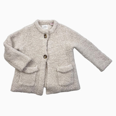 Manteau vanille en bouclette (fit grand) 12-18M