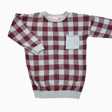 Pull carreauté rouille et bleu-gris 2-3Y
