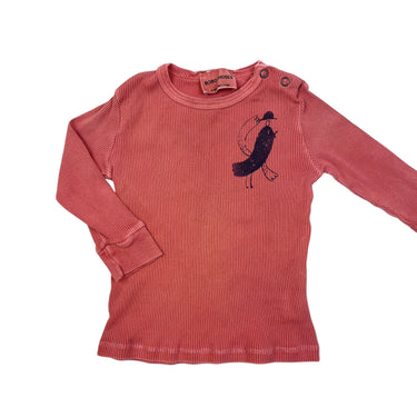 Chandail rouge 'oiseau' cotelé 6-12M