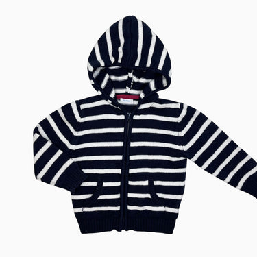 Veste à capuchon marine à rayures en tricot de coton et laine 24M