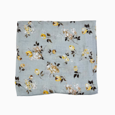 Couverture mousseline bleu fleur jaune