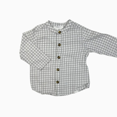 Chemise à col mao à vichy gris 9M