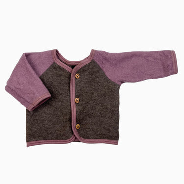 Cardigan espresso et blush en laine de mérinos bouillie 80CM (18M)