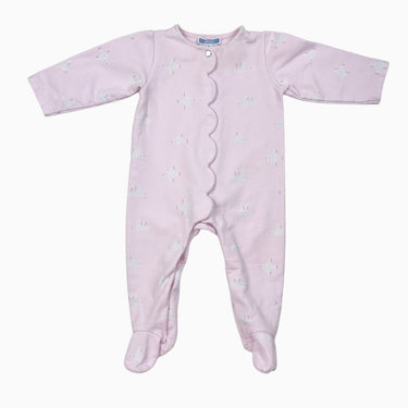 Pyjama rose pâle festonné en coton épais à imprimé oiseaux 12M