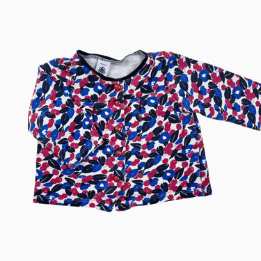 Cardigan fleuri rouge et bleu royal 18M