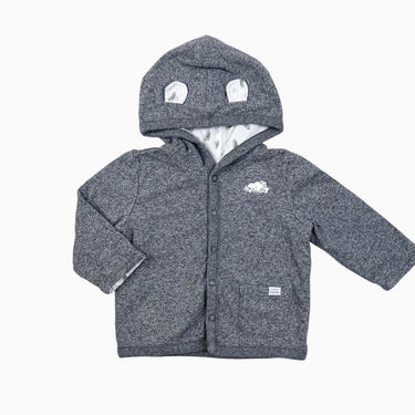 Veste à capuchon grise réversible blanche avec logo emblématique 3-6M