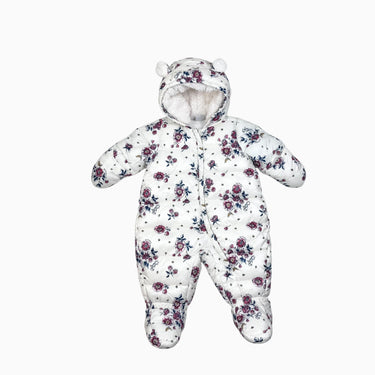 Combi d'hiver à capuchon blanche fleuri 6M