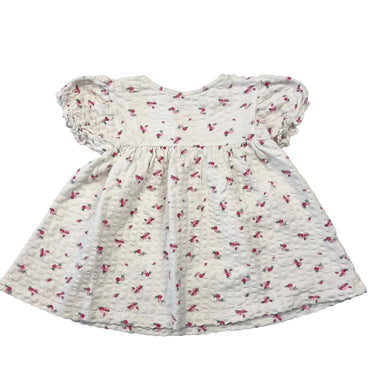 Robe crème en coton pointelle à imprimé floral rose 2-3Y