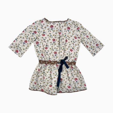 Robe vanille fleurie en coton avec ruban à la taille 3Y