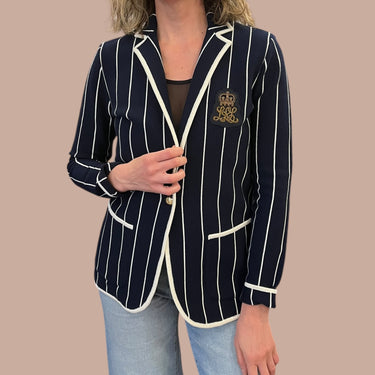 Blazer 'Bullion' marine à rayures blanches avec écusson en coton et nylon pour femmes M